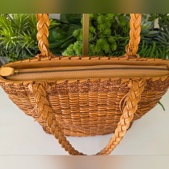 Monsac Original Y2K Era Woven Leather Tote/Braided Handle/Boho Chic/Tan Leather - Picture 14 of 16